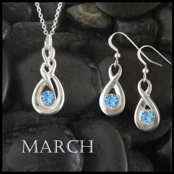March celtic birthstone pendant and earring set