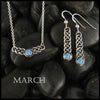 March Birthstone Celtic Love Knot Necklace and Earring Set in Silver
