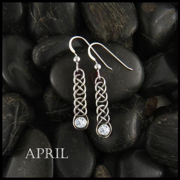 April Birthstone Celtic Love Knot Earrings in Silver