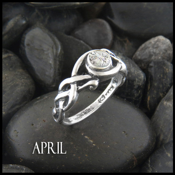 April Birthstone Celtic Ring in Sterling Silver