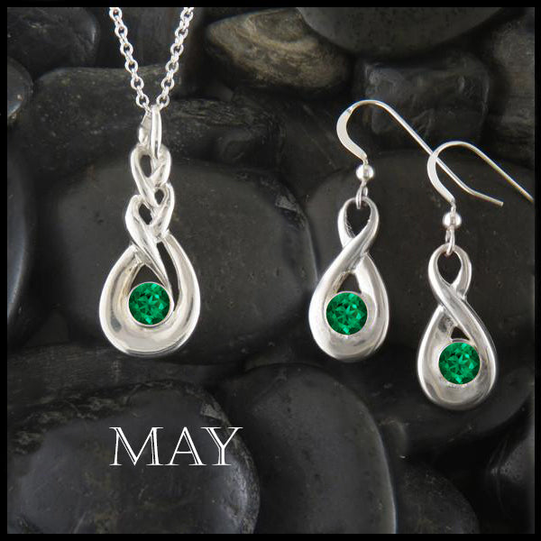 May Birthstone Celtic Eternity Pendant and Earring Set