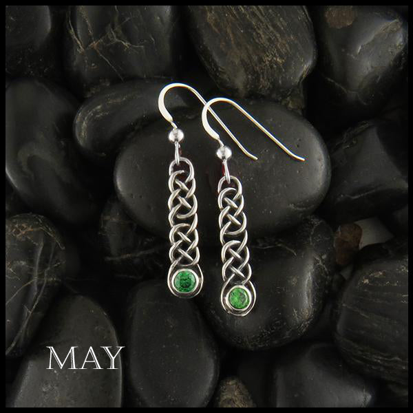 May Birthstone Celtic Love Knot Earrings in Silver