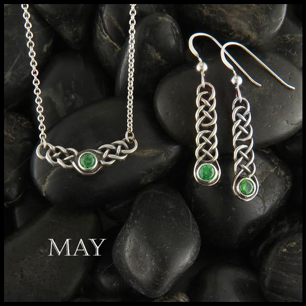 May Birthstone Celtic Love Knot Necklace and Earring Set in Silver