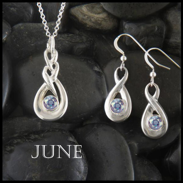 June Birthstone Celtic Eternity Pendant and Earring Set