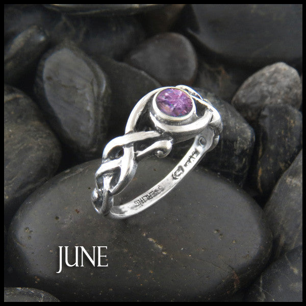 June Birthstone Celtic Ring in Sterling Silver