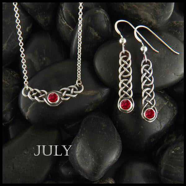 July Birthstone Celtic Love Knot Necklace and Earring Set in Silver