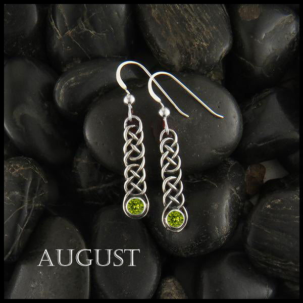 August Birthstone Celtic Love Knot Earrings in Silver