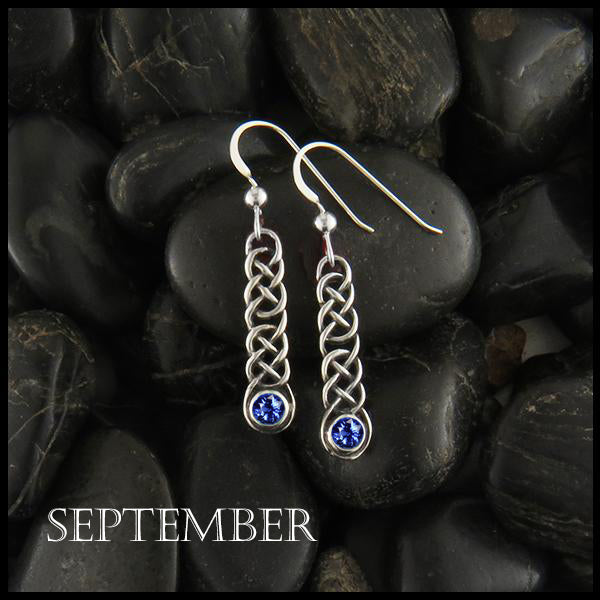 September Birthstone Celtic Love Knot Earrings in Silver