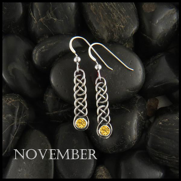 November Birthstone Celtic Love Knot Earrings in Silver