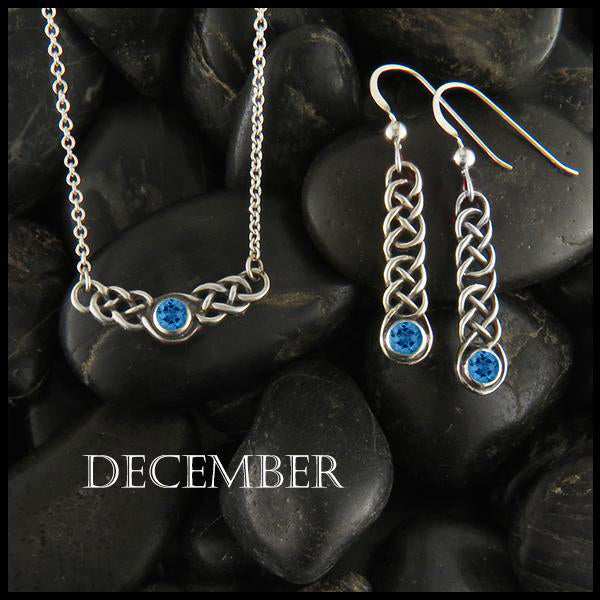 December Birthstone Celtic Love Knot Necklace and Earring Set in Silver