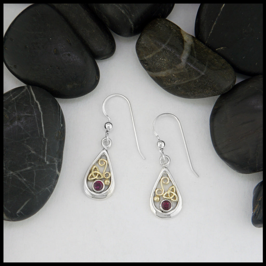 trinity knot earrings with ruby
