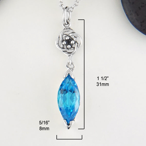 1 1/2 inch by 5/16 inch Blue Topaz with Josephine's Knot Pendant