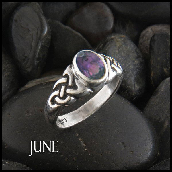 June Birthstone Celtic Ring in Sterling Silver