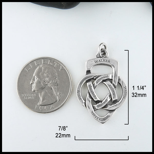 Small Father's Knot pendant measures 7/8" by 1 1/4"