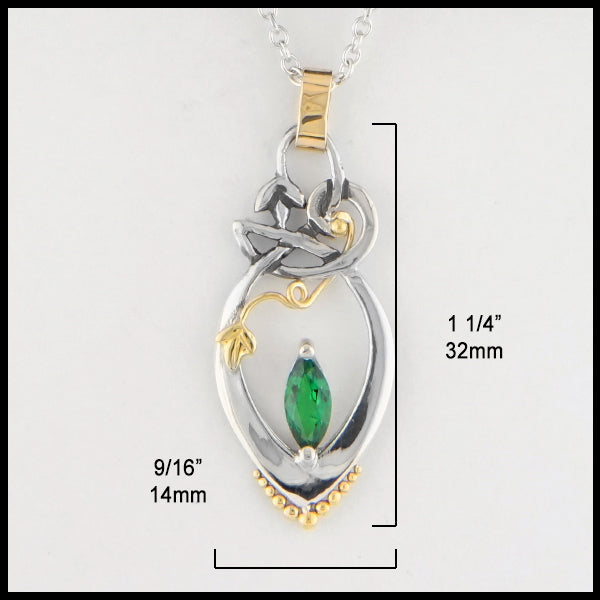 9/16 inch by 1 1/4 inches Chrome Tourmaline Lily Pendant