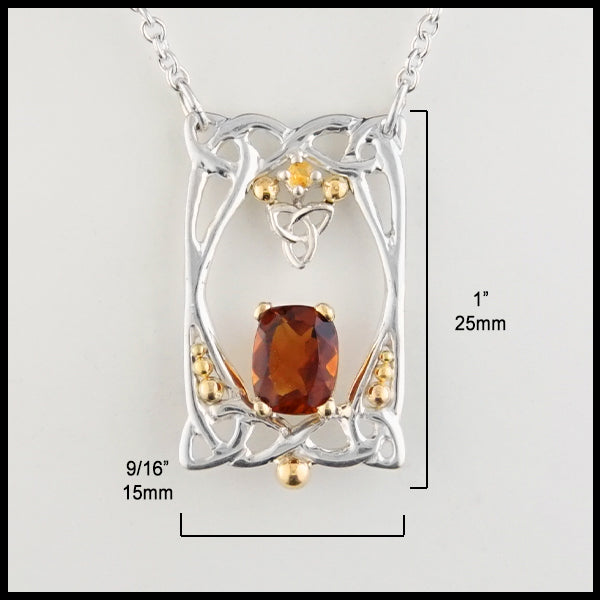 1 by 9/16 inch Citrine and Trinity Knot Pendant