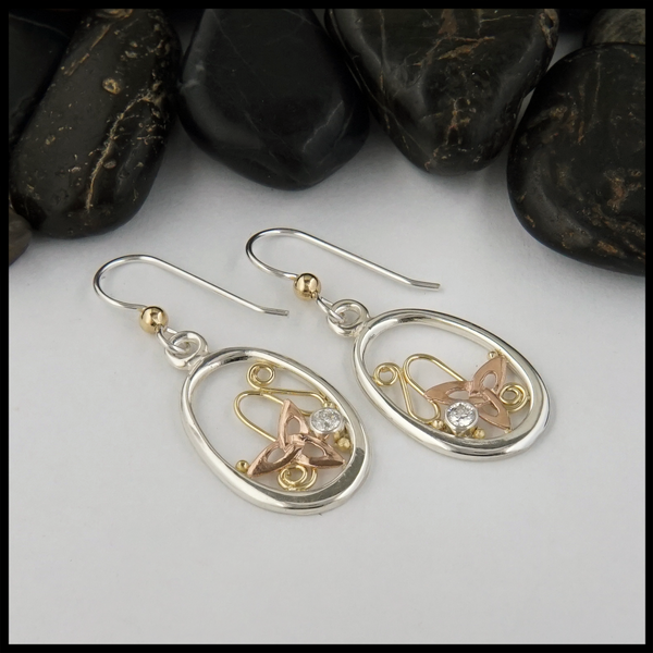 Trinity drop earrings in Silver and Gold