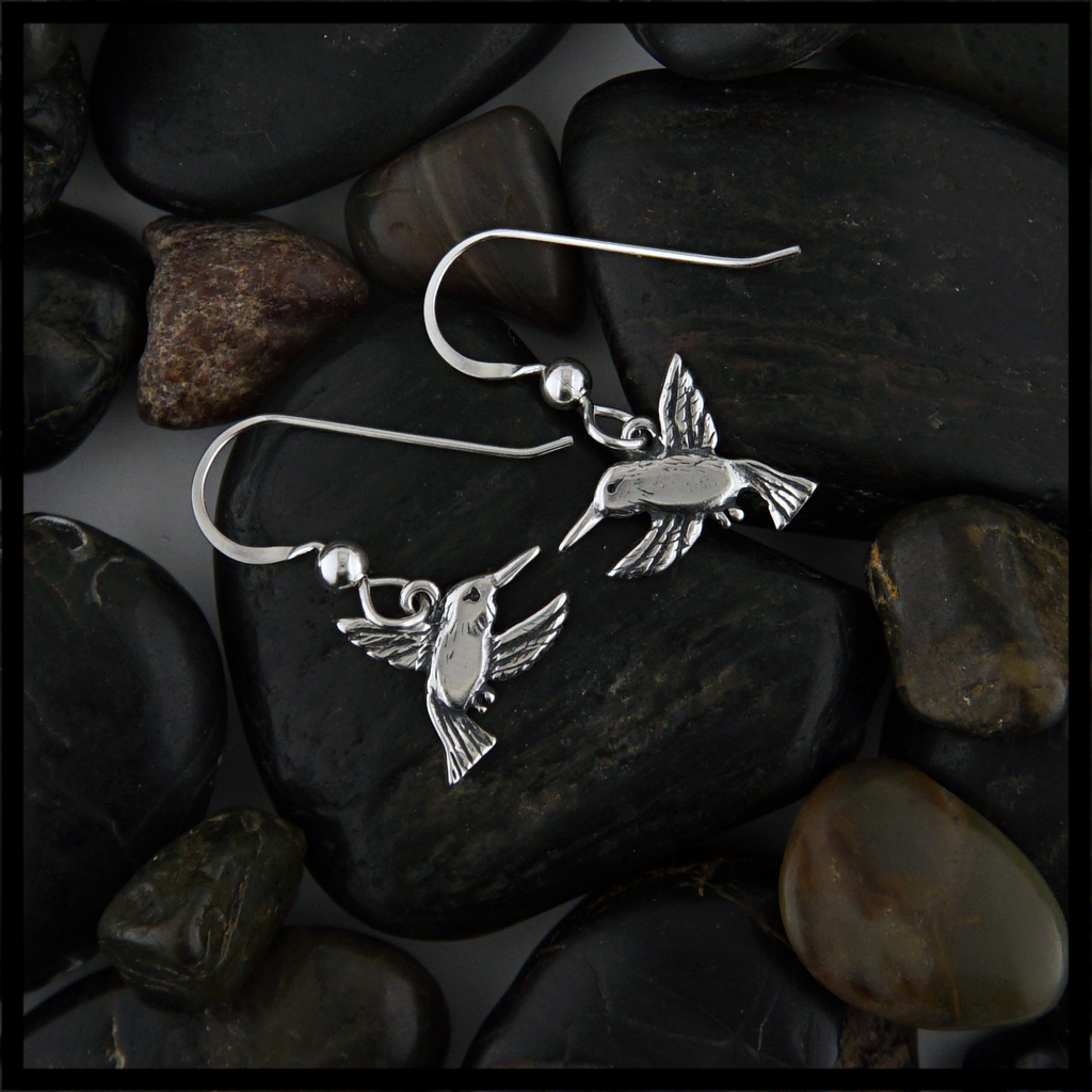 Sterling Silver Hummingbird Drop Earrings.