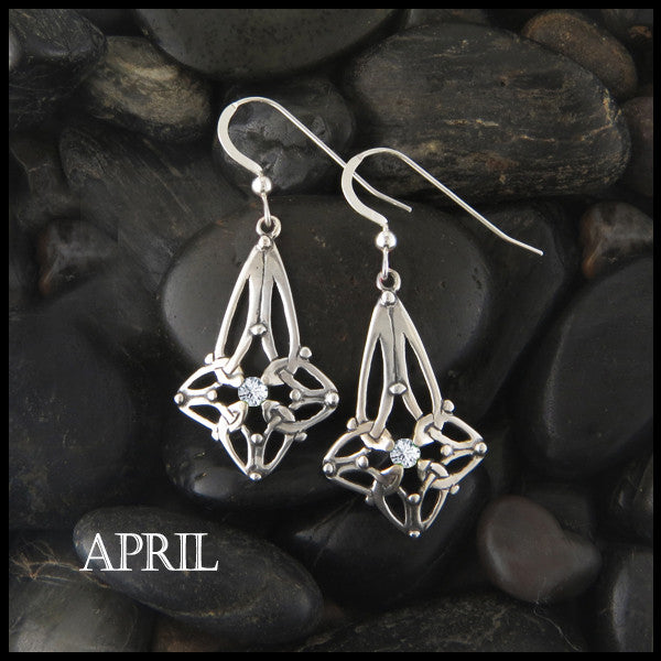 April Birthstone Celtic Trinity Star Earrings in Silver