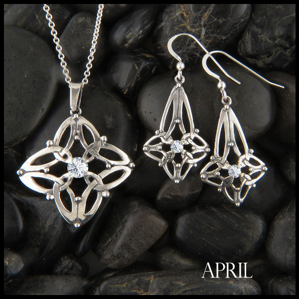 April Birthstone Celtic Trinity Star Pendant and Earring Set
