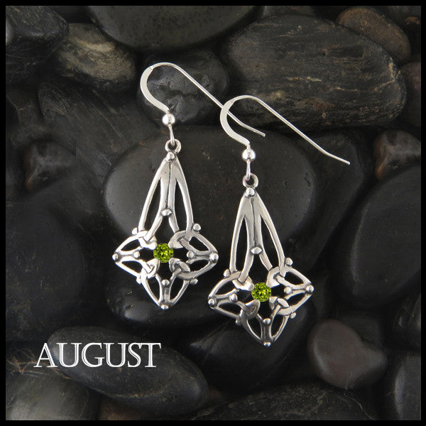 August Birthstone Celtic Trinity Star Earrings in Silver