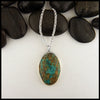 Oval Azurite Rustic Pine Tree Pendant in Sterling Silver