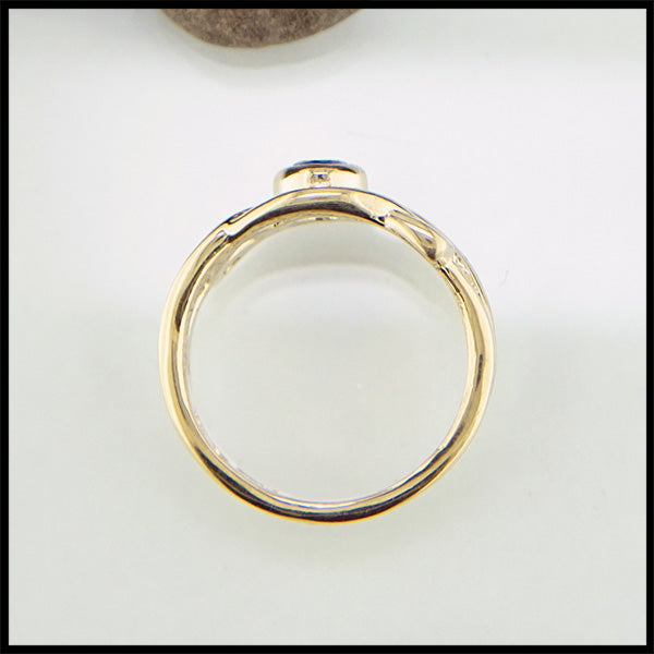 Profile view of Fiona's Knot ring in 14K White Gold with Sapphire