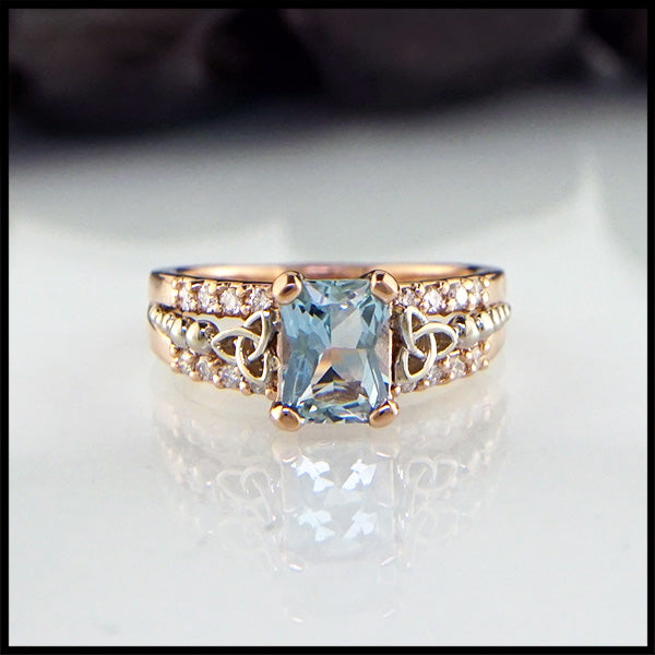 Aquamarine and diamond ring in rose and white gold