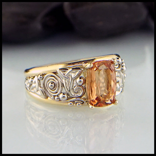 Imperial Topaz custom frame ring in 14K Yellow and White gold