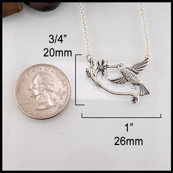 Hummingbird pendant dimensions 1 inch wide by 3/4 inch tall
