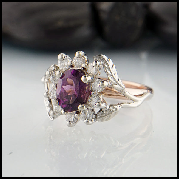 Vine and Leaf Purple Garnet Ring