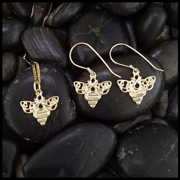 celtic bee pendant and earring set 
