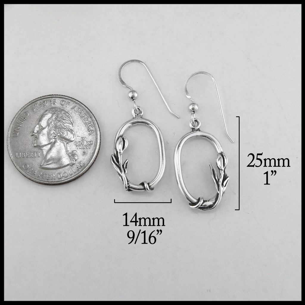 Sterling Silver Oval Tulip Pendant and Earring Set
