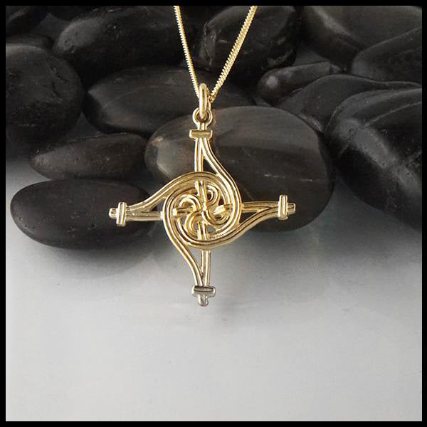 St Brigid Spiral Cross in Gold