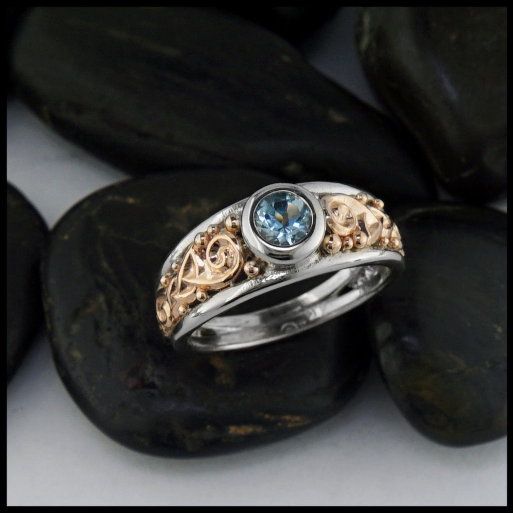celtic frame ring with aquamarine 