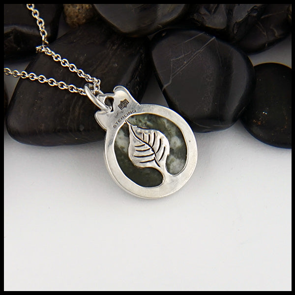 Rustic Leaf pendant with Connemara marble in silver