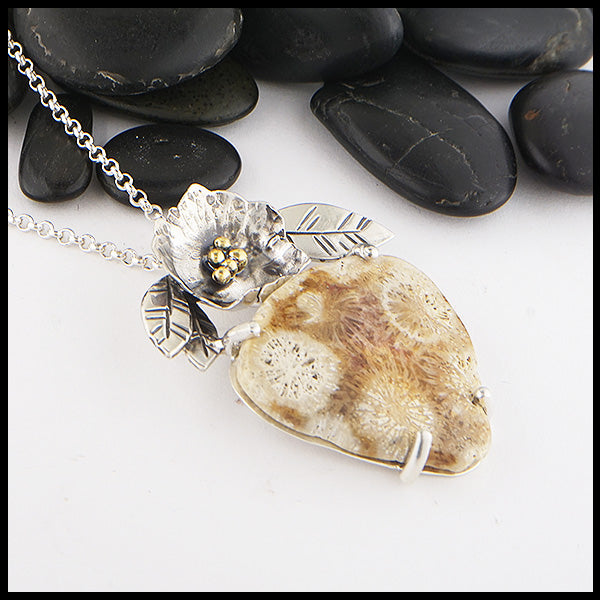 Fossilized Coral Blossom Pendant
