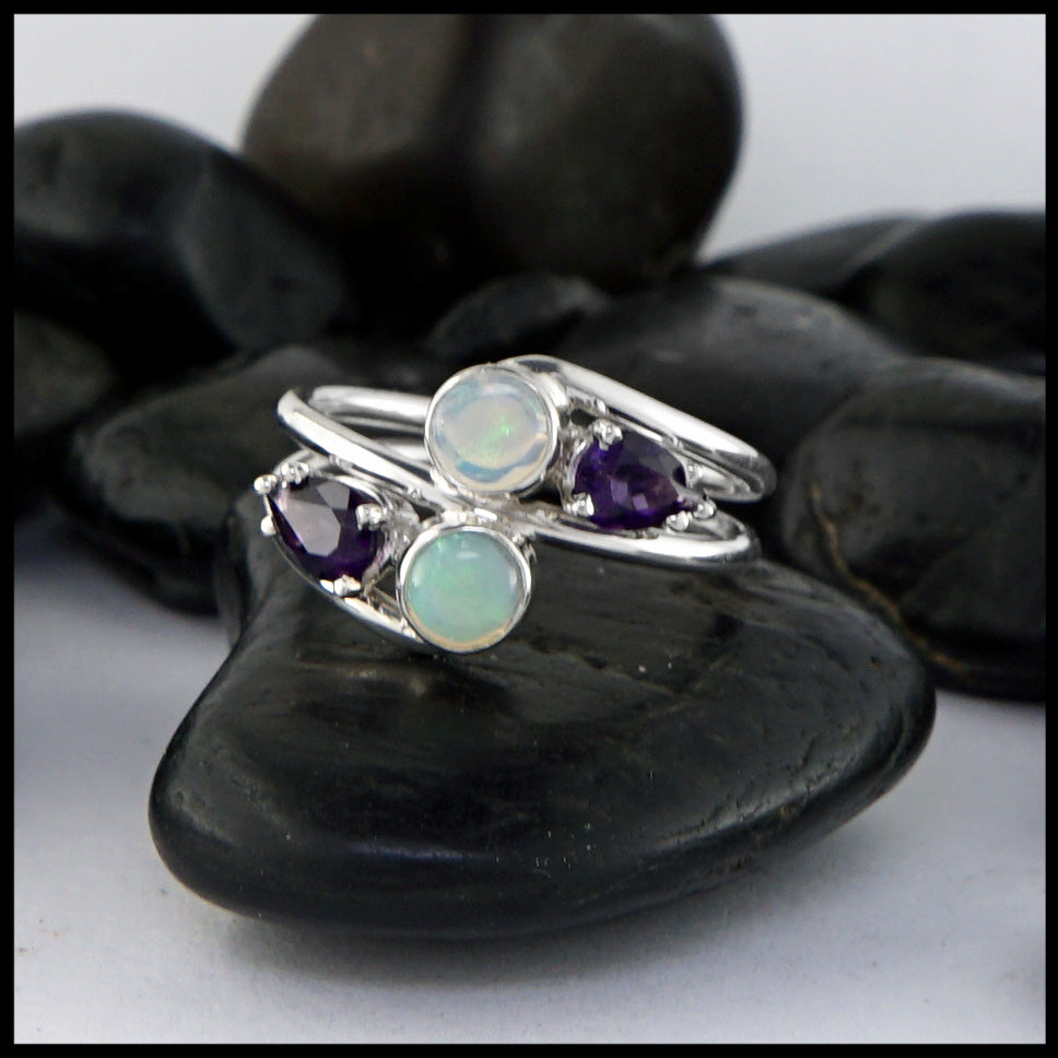 Opal and amethyst ring