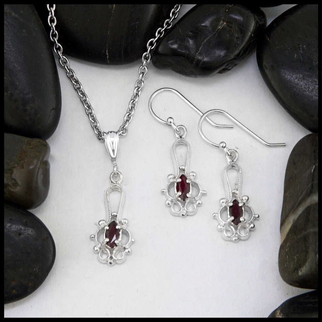ruby pendant and earring set