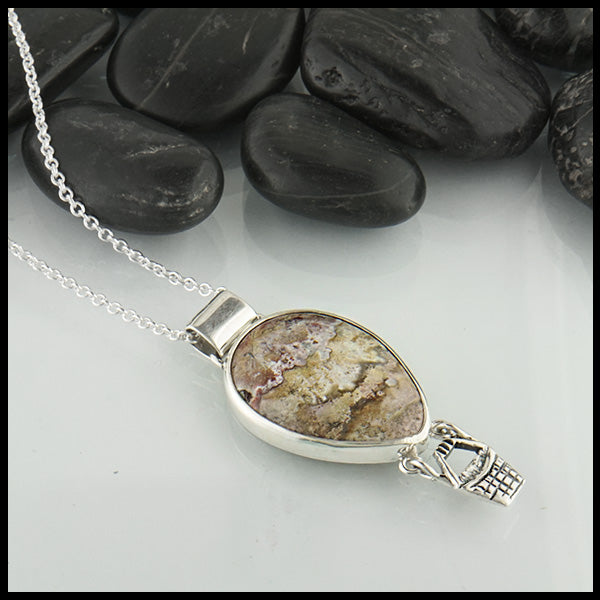 Custom Hot Air Balloon Pendant in sterling silver with Crazy Lace Agate