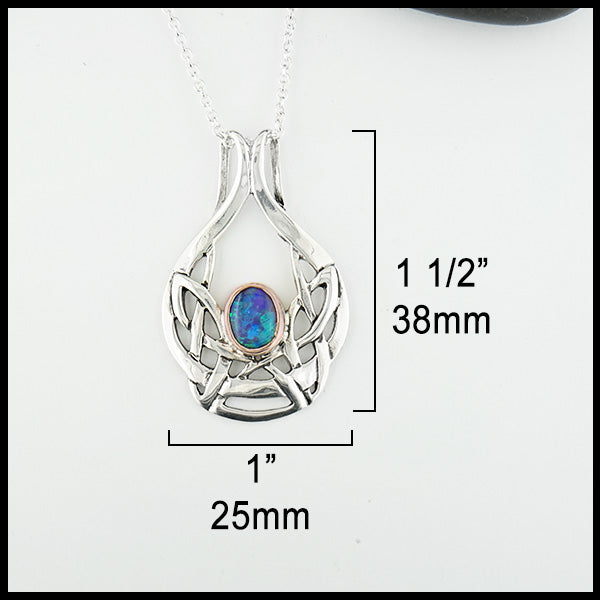 Art Nouveau pendant with black opal doublet measures 1 1/2" by 1".