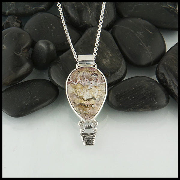 Custom Hot Air Balloon Pendant in sterling silver with Crazy Lace Agate