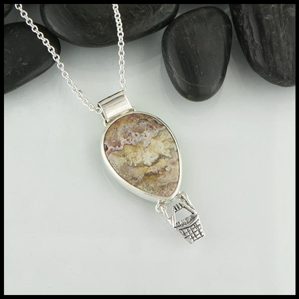 Custom Hot Air Balloon Pendant in sterling silver with Crazy Lace Agate