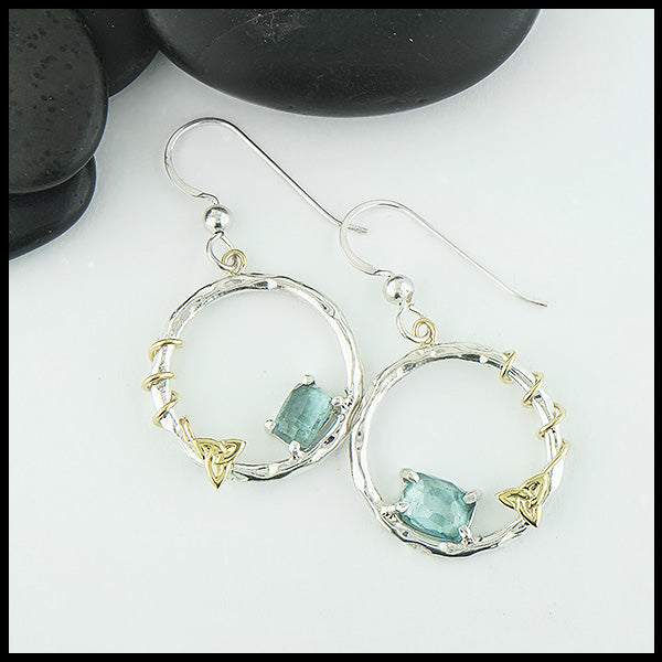 Blue Tourmaline Earrings in Sterling Silver and 18K Yellow Gold