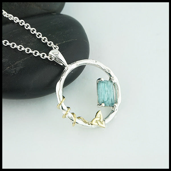 Blue Tourmaline Pendant in Sterling Silver and 18K Yellow Gold