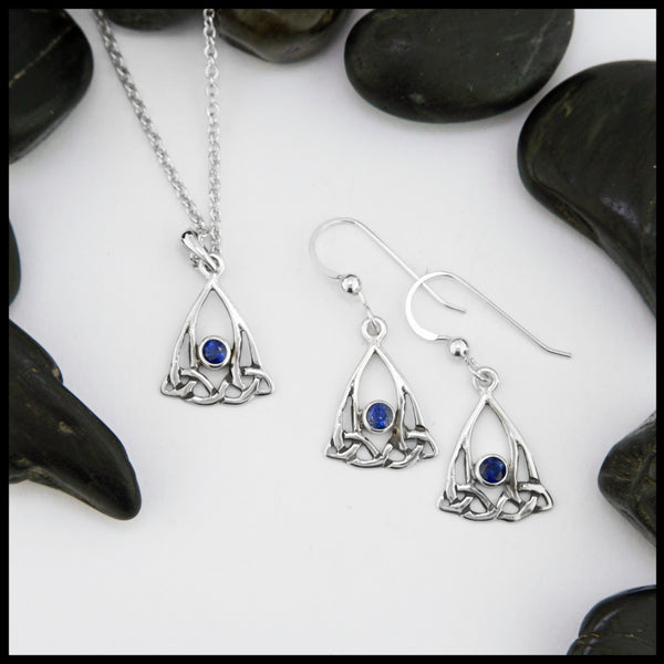 sterling silver pendant and earring set with sapphire 