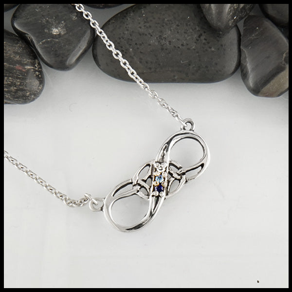 3 Stone Silver Interlocking Circle Eternity Birthstone Necklace | Eve's  Addiction