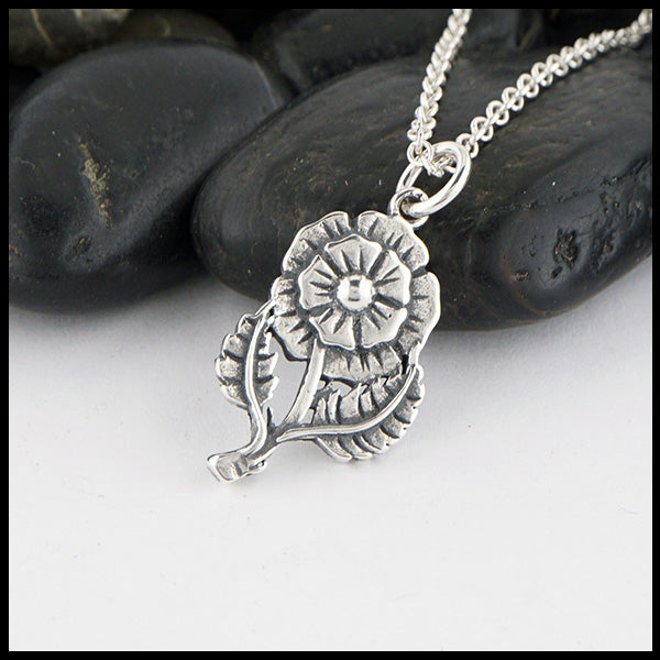 English Rose pendant in Sterling Silver shown on a Sterling Silver cable chain.