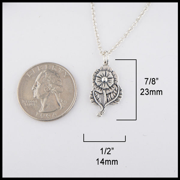 Sterling Silver English Rose Pendant measuring 1/2" by 7/8".