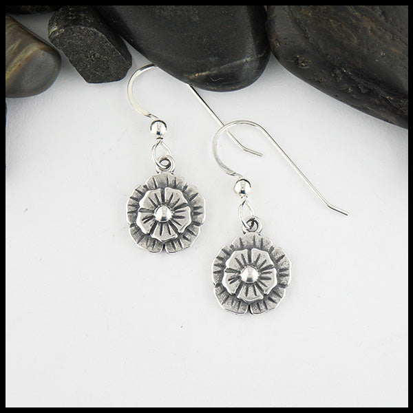 English Rose Drop Earrings in Sterling Silver. 
